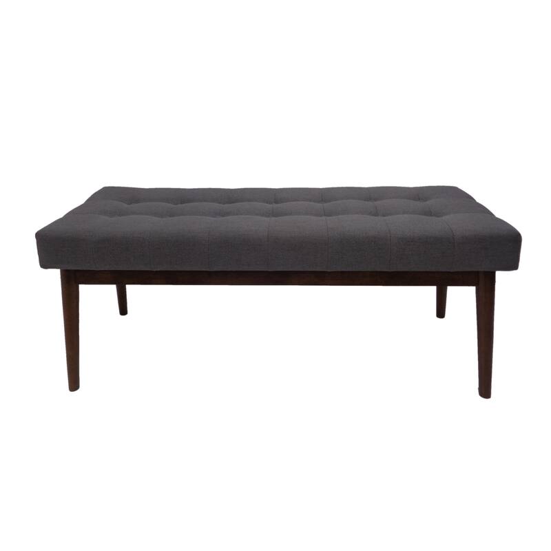 Roomfitters Tufted Upholstered Entryway Bench with Tapered Wooden Legs, Mid-Century Accent Seating, Grey