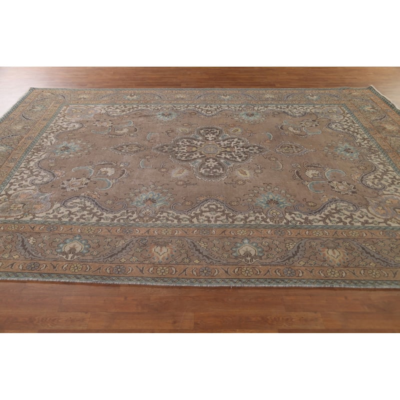 Over-Dyed Brown Tabriz Persian Vintage Area Rug Handmade Wool Carpet - 8'3"x 11'9"
