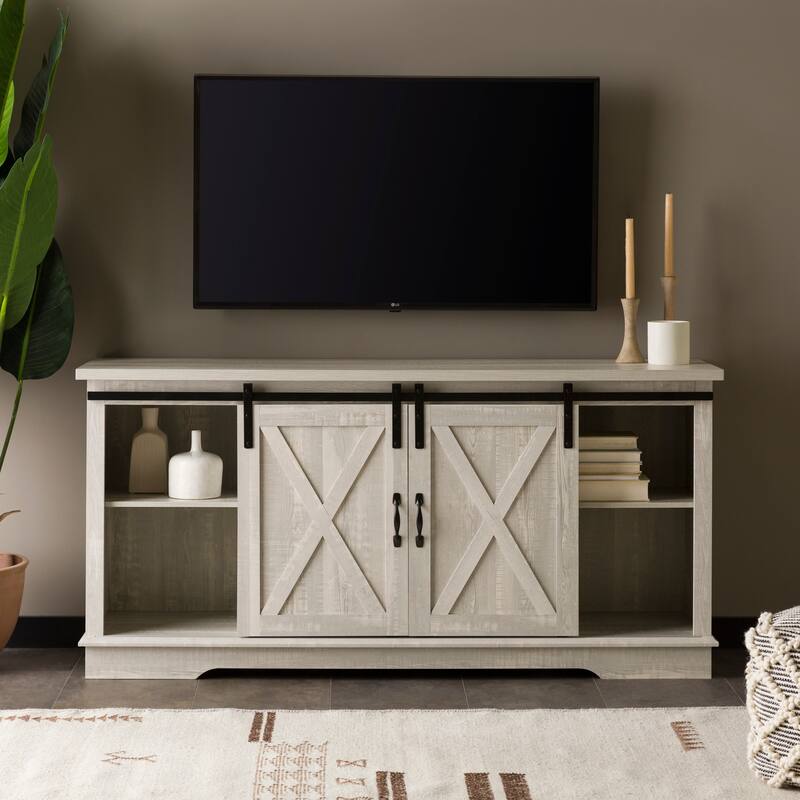 Chic Farmhouse Design 58" TV Stand with Sliding Barn Doors - Perfect for 65" TVs and Media Storage