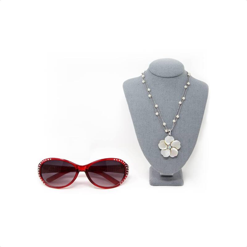 Small Linen Covered Wood Jewelry Display Necklace Chain Jewelry Bust Display Holder Stand - S