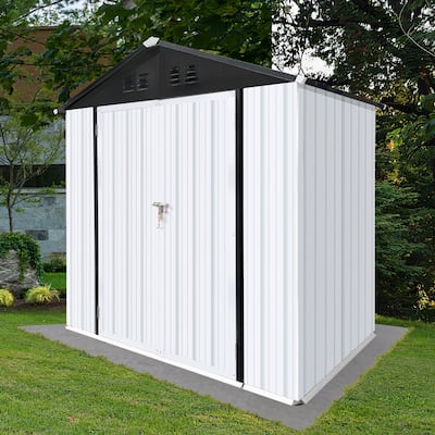 Apex Roof Metal Garden Shed with Hinged Door Storage Shed Tool Shed with Lock, Resistance to Fire, Rot, or Termites