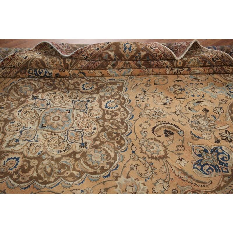 Hand Knotted Oriental 100% Wool Carpet Traditional Floral Oranges & Rust Mashad Area Rug - 12' 3'' X 9' 1''