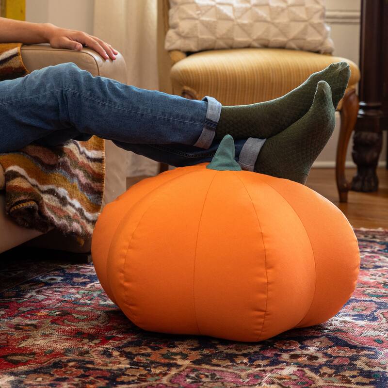 Jaxx Pumpkin Pouf - Luxurious Ottoman for Fall & Halloween Decor - Sunbrella Tangerine