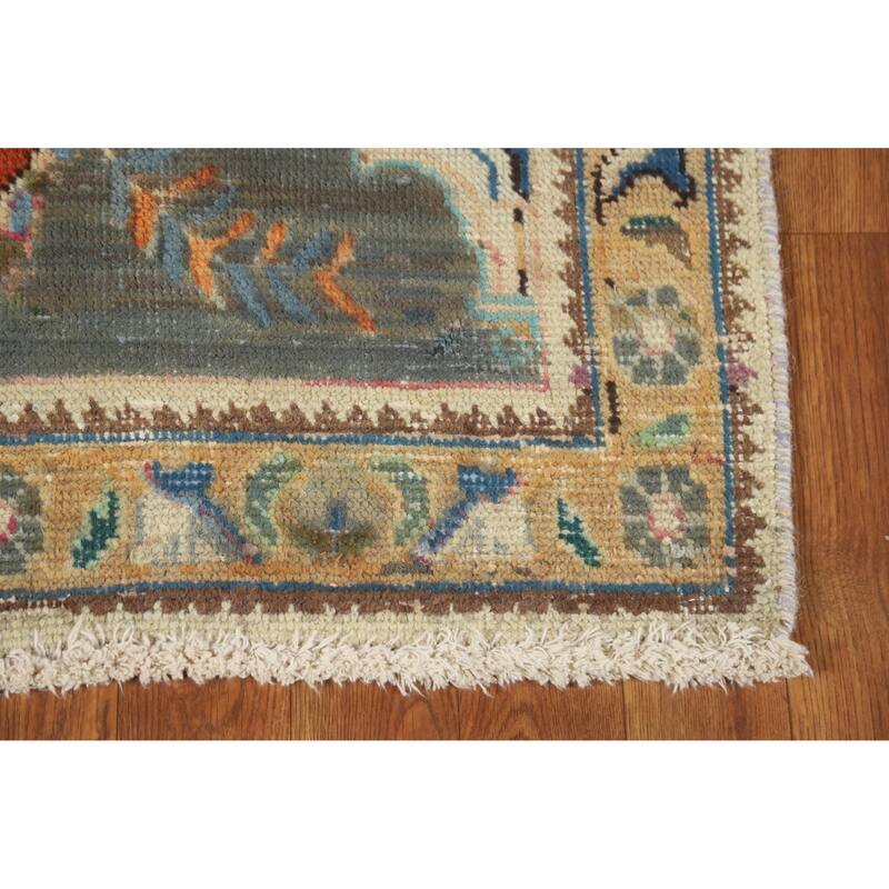 Hand Knotted Oriental 100% Wool Carpet Traditional Medallion Greys & Charcoal Tabriz Area Rug - 4' 3'' X 2' 7''