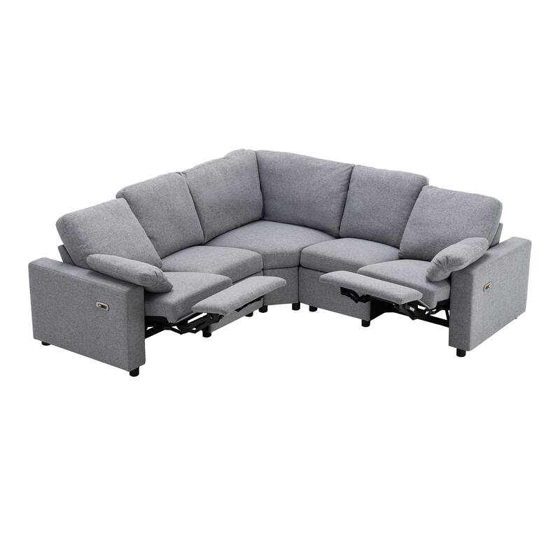 88.9" Linen Power Recliner Sectional Sofa with Storage Drawers