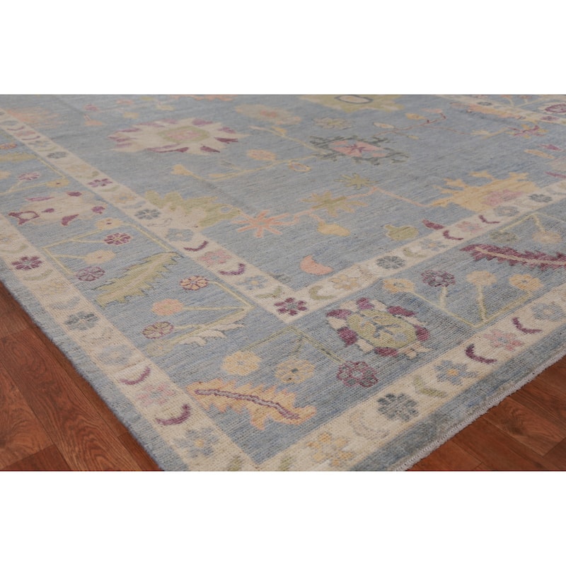 Hand Knotted Oriental 100% Wool Carpet Transitional All-Over Navy Blue & Blues Oushak Area Rug - 12' 2'' X 8' 9''