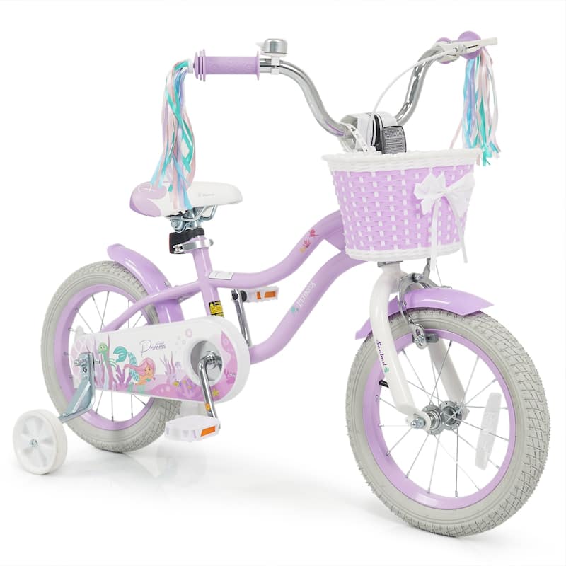 Gymax 14'' Kids Bike Toddler Bicycle w/ Training Wheels Hand & Coaster - Purple - Purple - Kids