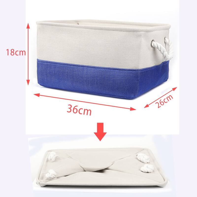 Foldable Polyester Storage Basket or Bin with Durable Cotton Handles
