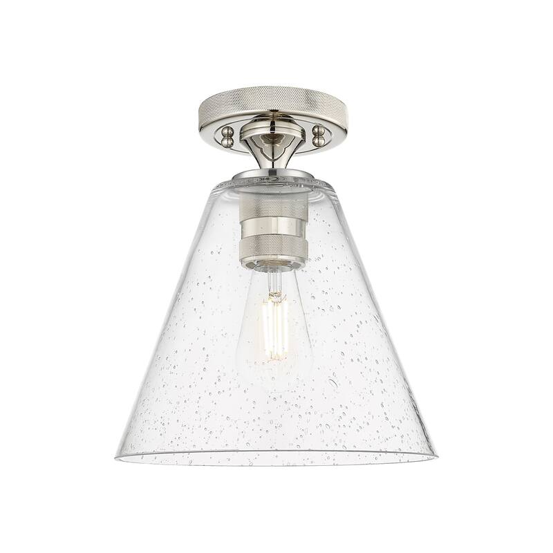 Innovations Lighting 434-1F-11-8 Crown Point Flush Mount Crown Point - Polished Nickel / Seedy