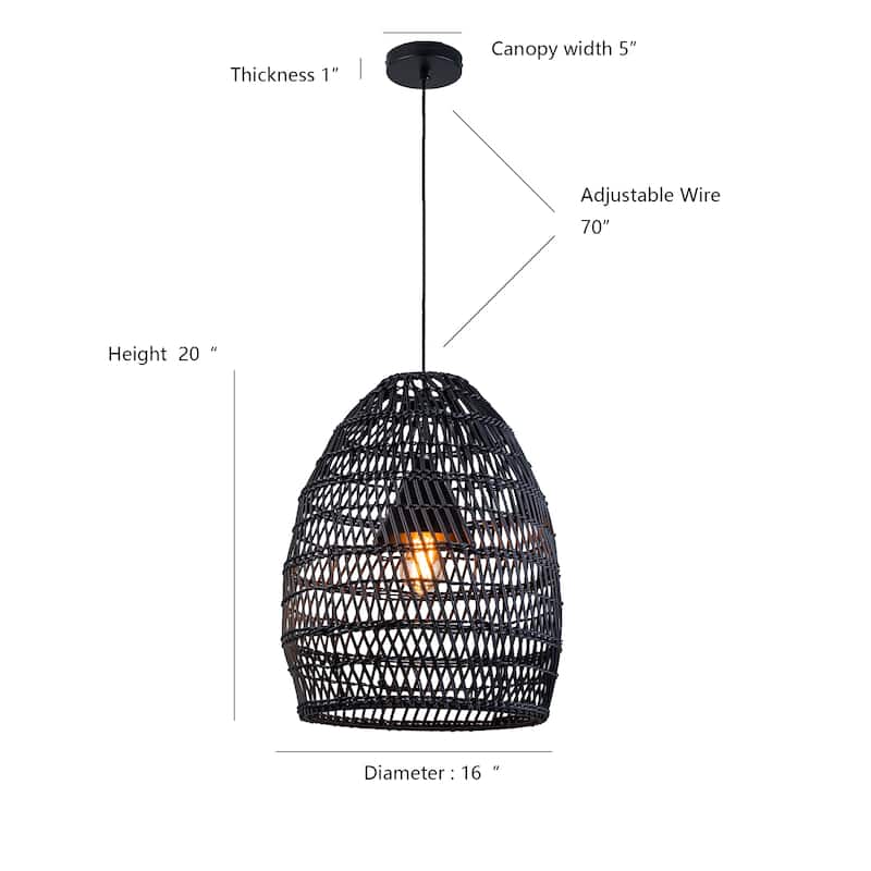 1-Light Outdoor Wicker Rattan Pendant Light