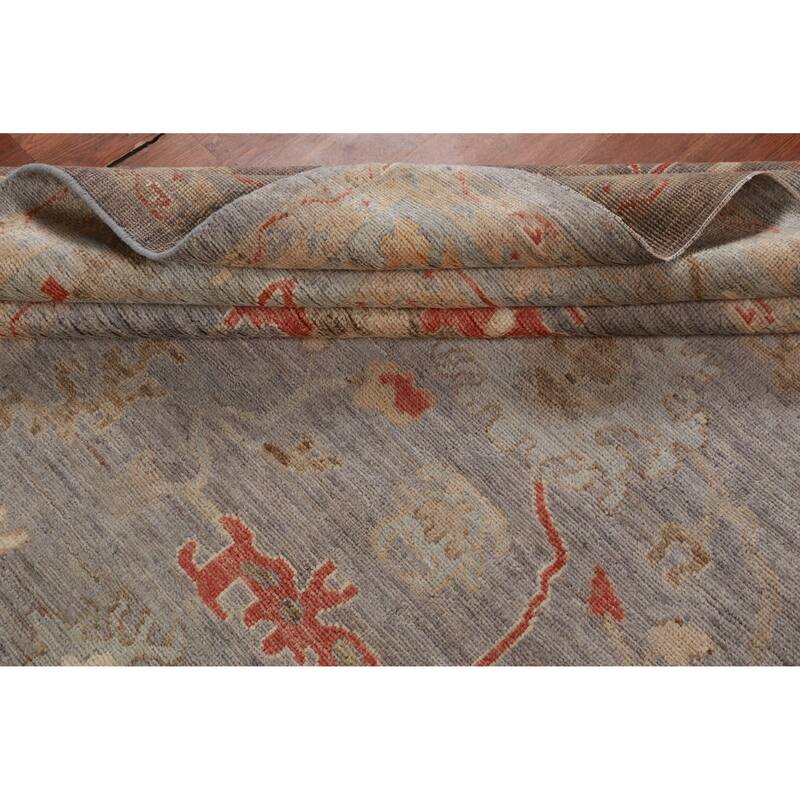 Hand Knotted Oriental 100% Wool Carpet Transitional All-Over Greys & Charcoal Oushak Area Rug - 11' 9'' X 8' 11''