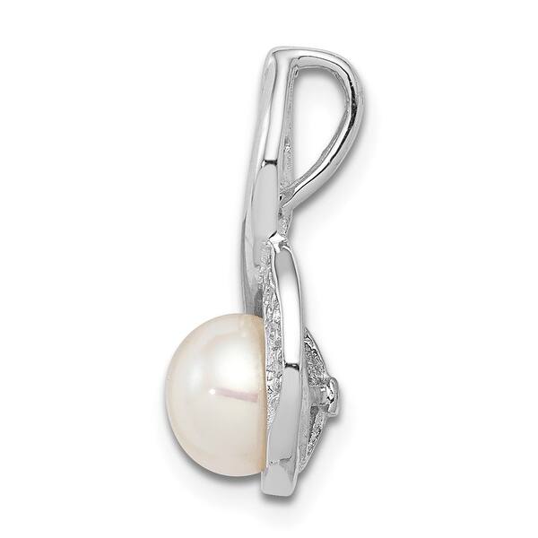 Diamond2Deal 925 Sterling Silver Rhodium-plated FW Cultured Pearl Diam Pendant 