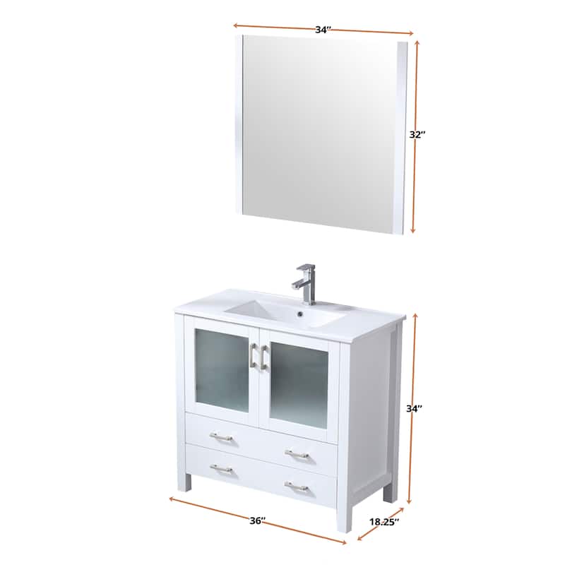Lexora Volez 36 inch single Bathroom Vanity Countertop Sink and Mirror