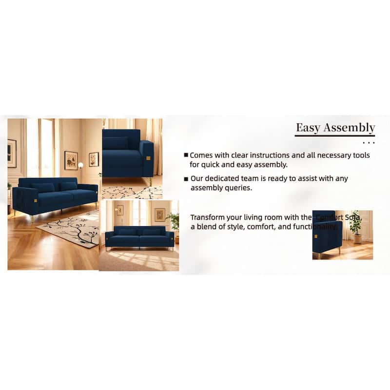 Roomfitters Mid-Century Modern Upholstered Sofa with Gold Metal Legs and Square Arms, Elegant Couch for Living Room