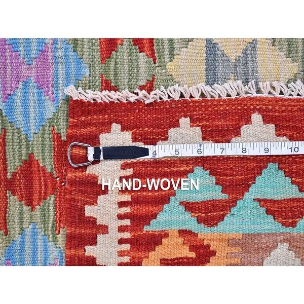 Shahbanu Rugs Colorful Geometric Design Natural Wool Reversible Flat Weave Afghan Kilim Hand Woven Oriental Rug (3'4" x 4'9")