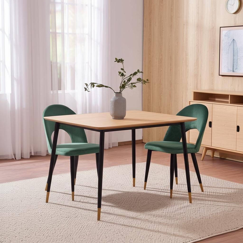 HomeRoots Set of Two Green Black and Gold Upholstered Velvet Open Back Dining Side Chairs - 20.00 in. x 33.10 in. x 22.00 in.