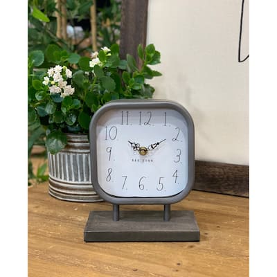 Rae Dunn Metal Desk Clock on Wooden Base