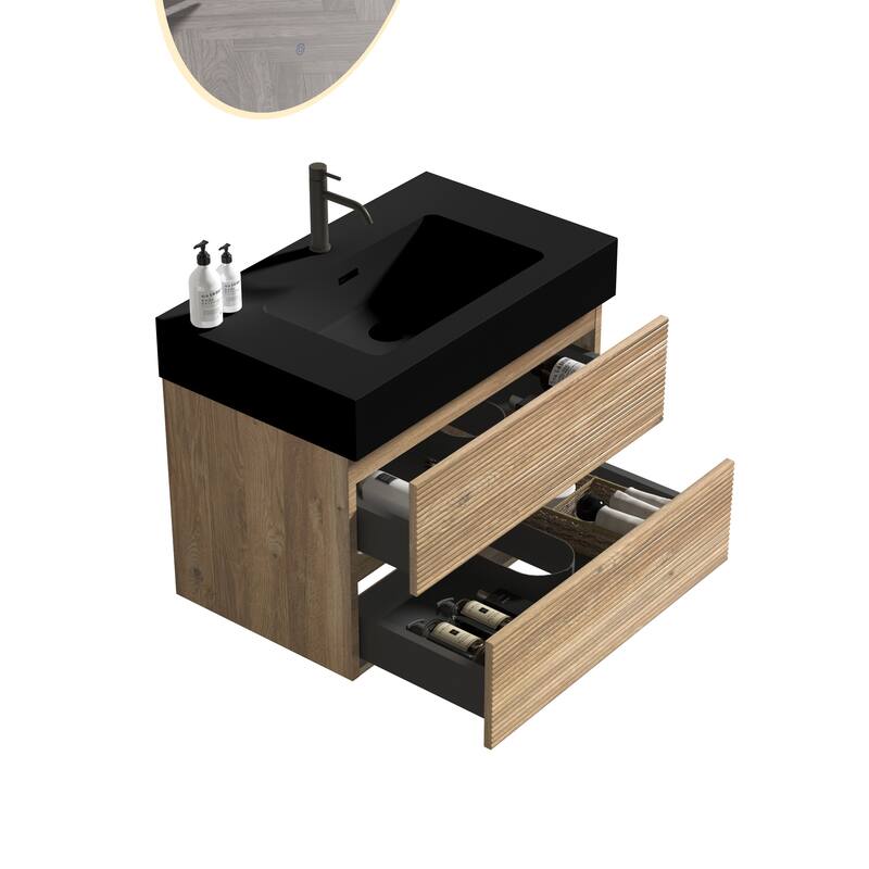 GDFStudio - Grace Wall-Mounted Bathroom Vanity with Engineered Quartz Sink & Soft Close Drawers, without Drainage and Faucet