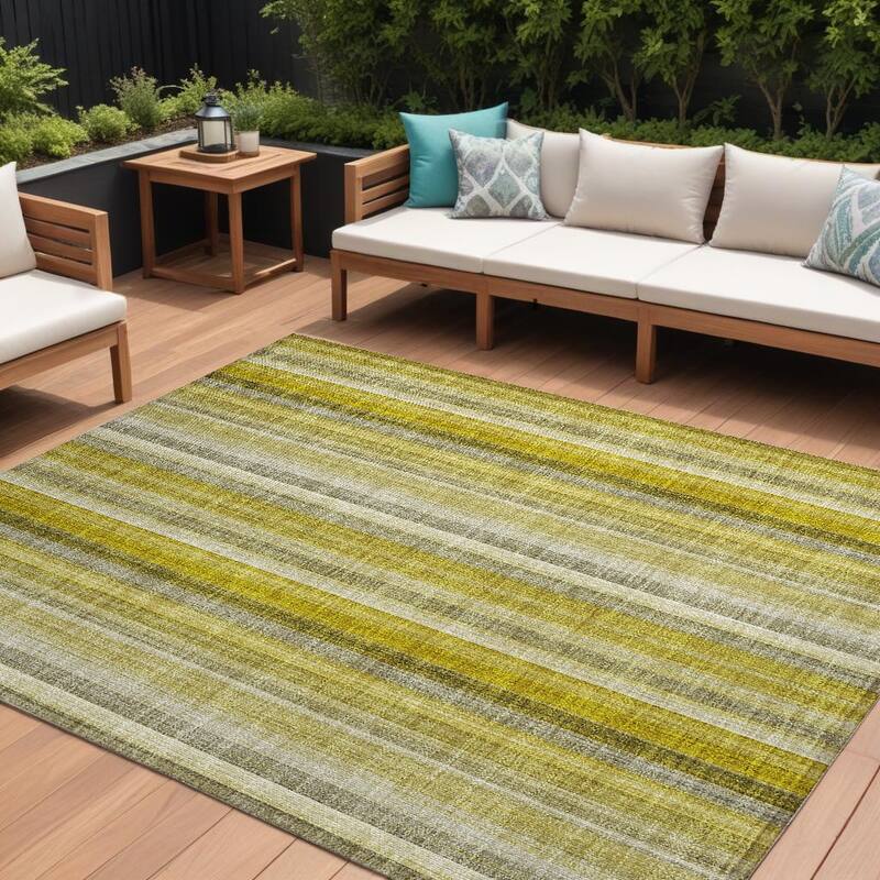 Almiro Stripe Weather Resistant Timeless Fusion Outdoor Rug - 10' X 14' - Gold