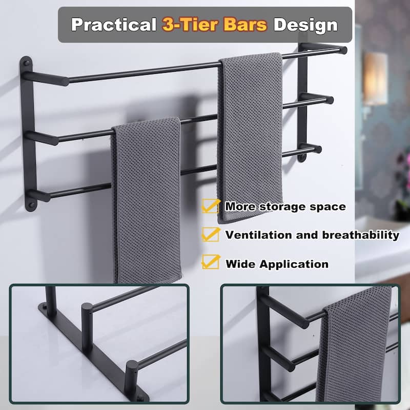 WOWOW 3-Tier Wall Mounted Towel Rack in Brushed Nickel