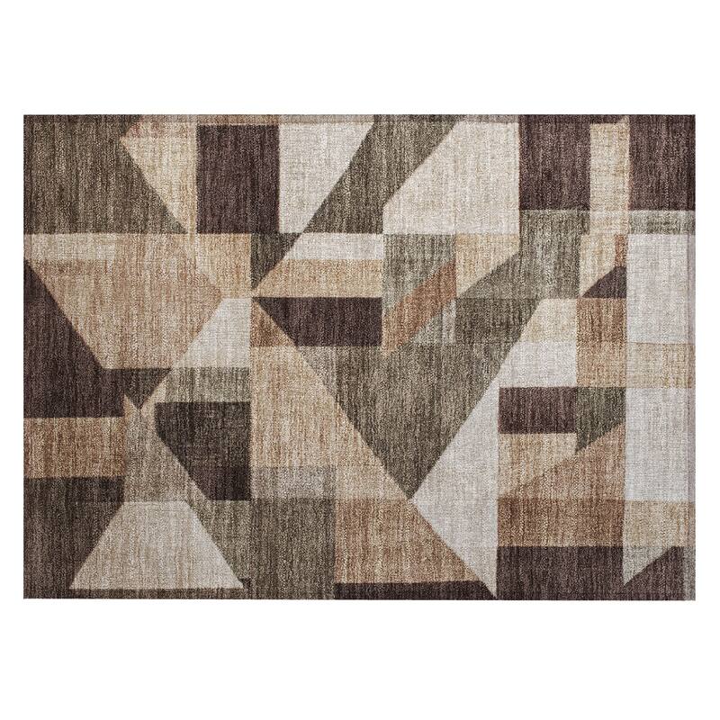 Machine Washable Indoor/ Outdoor Modern Geo Chantille Rug