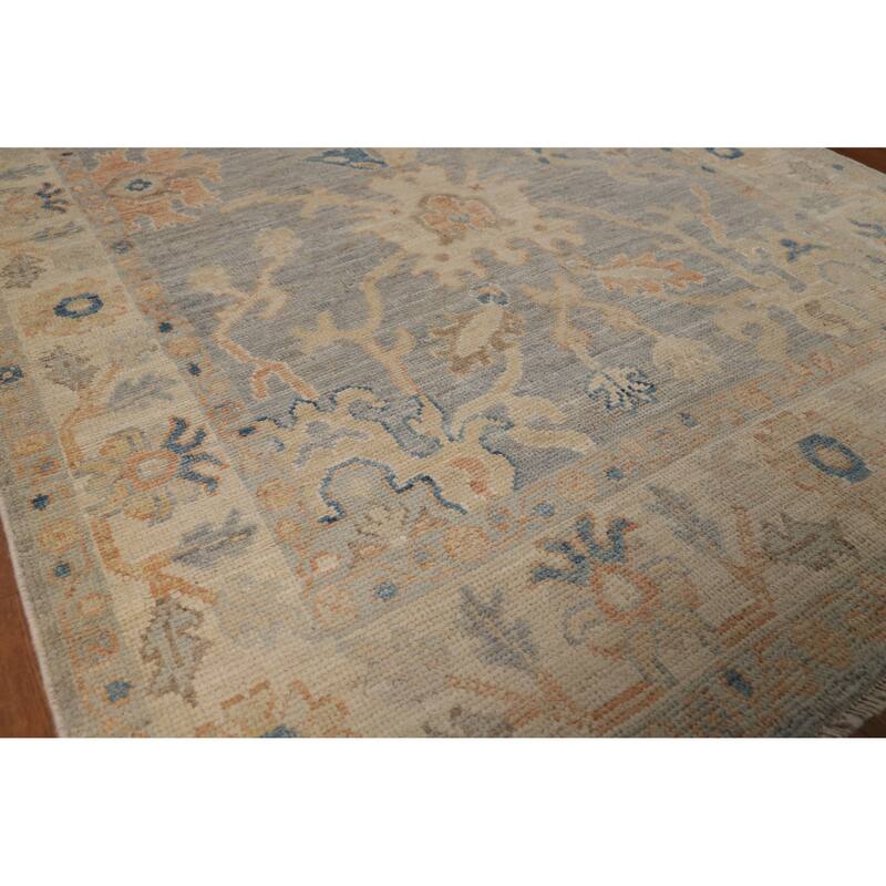 Vegetable Dye Oushak Turkish Rug Handmade Bedroom Grey Wool Carpet - 4'2"x 6'11" - 4'2"x 6'11" - Grey