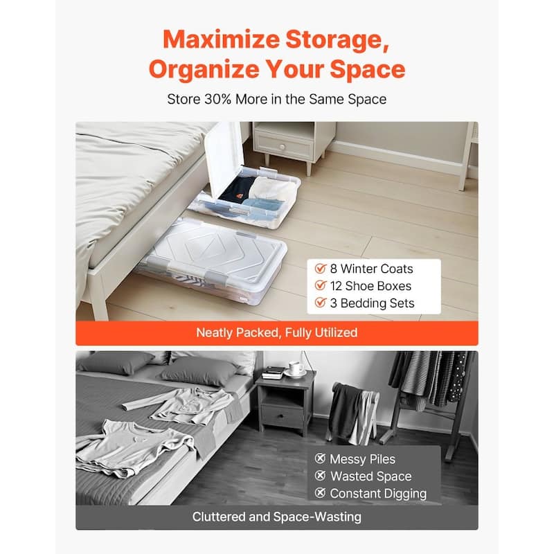 57L Clear Plastic 2 Pack Extra Large Under Bed Storage Organizer with Wheels and Stackable - 39.8 x 20.1 x 5.9 inch