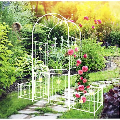 86.6'' H x 79.5'' W Patio Metal Garden Arch Trellis w/Gate，Climbing Plant Support，Anti-Rust Coating - 86.6'' H x 79.5'' W