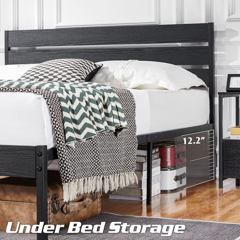 VECELO Industrial Wood Bed Frame with Headboard, Twin Size Beds/Full Size Beds/Queen Size Beds