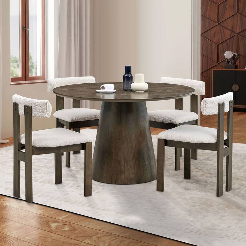 Wooden Boucle Upholstered Dining Chairs Set of 2,Kitchen Side Chairs