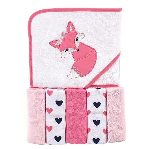 slide 1 of 1, Luvable Friends Baby Girl Hooded Towel with Five Washcloths, Foxy, One Size - Foxy - One Size One Size - Foxy
