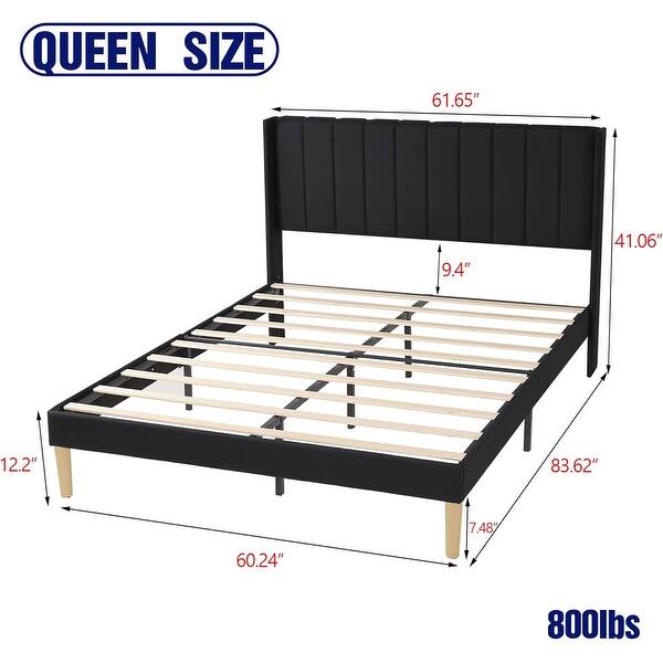 dimension image slide 17 of 25, AUFANK Upholstered Platform Bed Frame with Headboard Wooden Slats Support