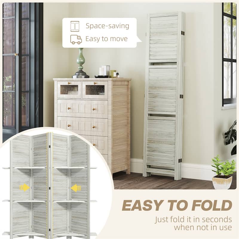 78.75" Wide 5-Panel Foldable Paulownia Wood Room Divider Screen with Built-In Shelves - 78.75" L x 67" H x 0.75" T