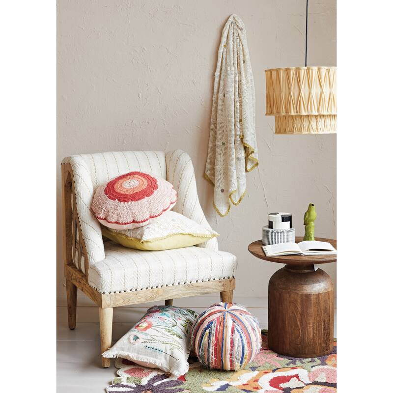 Woven Cotton Striped Chair with Mango Wood Legs - 26.5"L x 27.0"W x 35.5"H