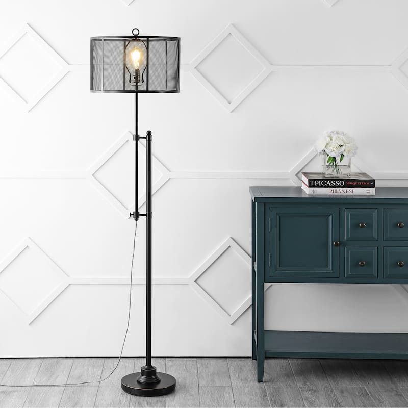 Harper 64.5" Modern Industrial Iron Height-Adjustable LED Floor Lamp, Black by JONATHAN Y