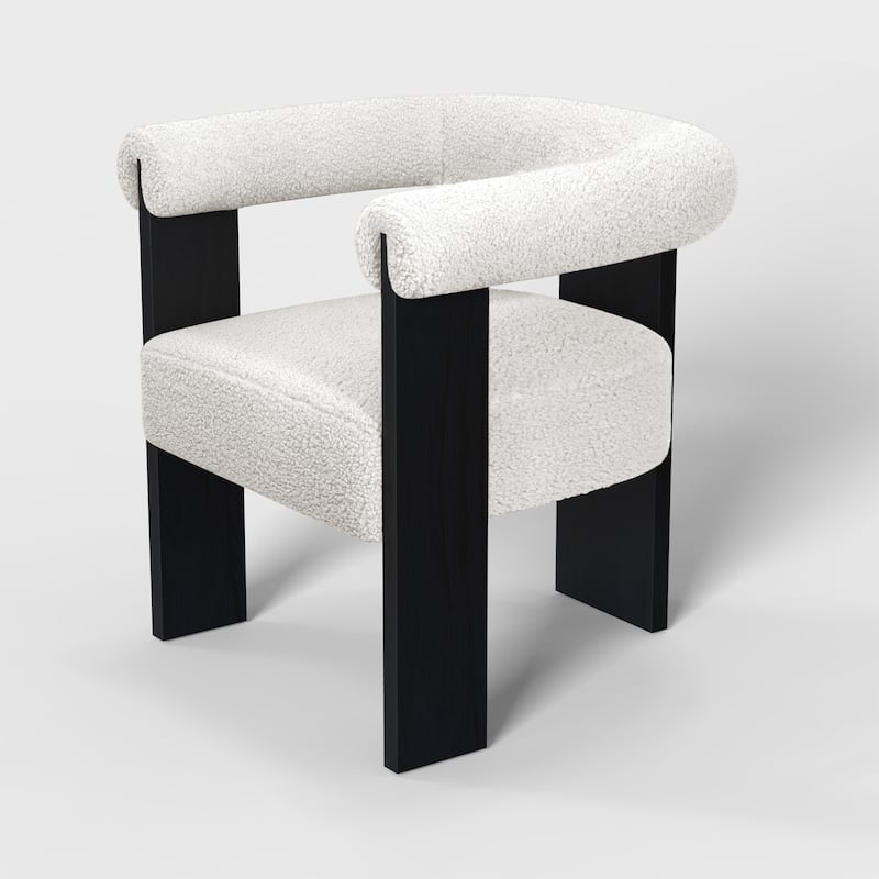 Owena Modern Armchair Upholstered Brushed Fabric with Padding Wood Frame - Ivory