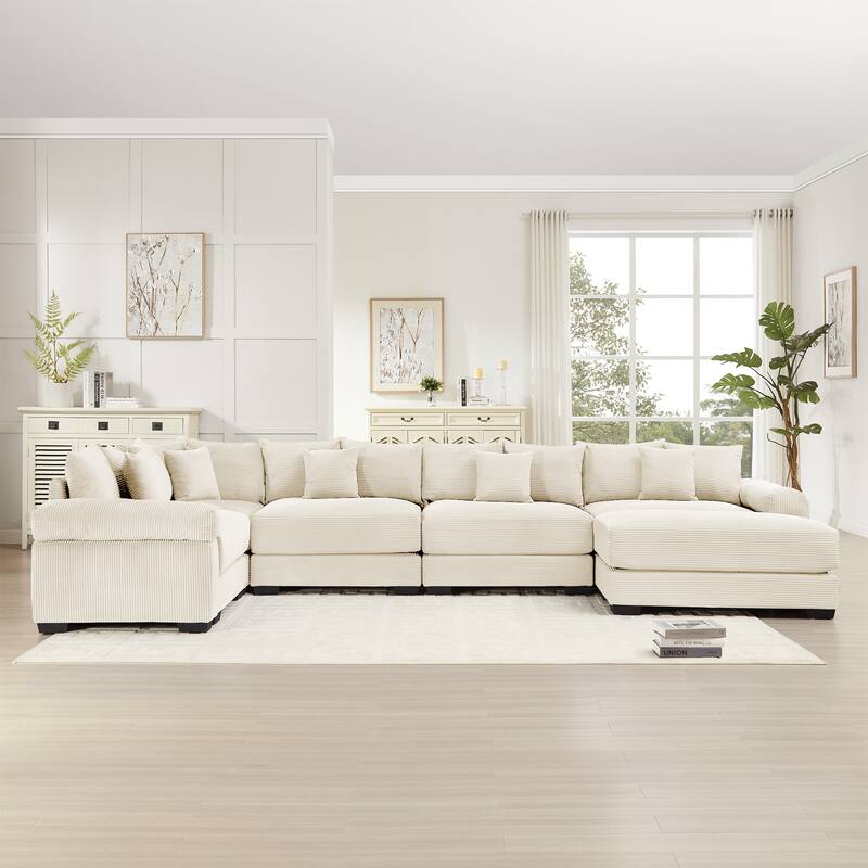 GDFStudio - Corduroy 5-Seater 154.6" Cloud Modular Sectional Couch with Ottoman