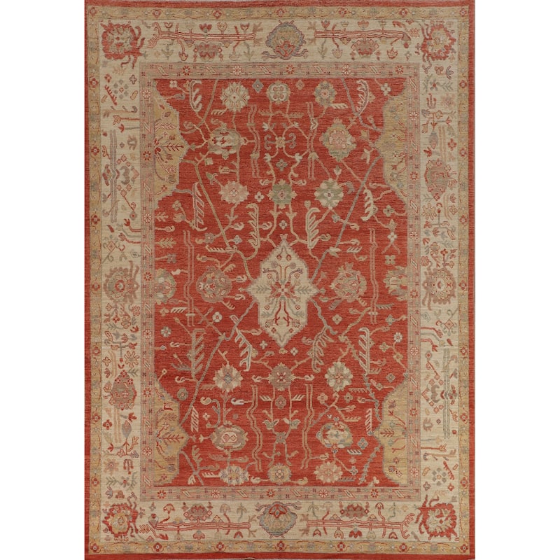 Orange Turkish Oushak Vegetable Dye Area Rug Handmade Wool Carpet - 9'4"x 12'1"