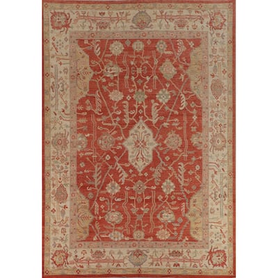 Orange Turkish Oushak Vegetable Dye Area Rug Handmade Wool Carpet - 9'4"x 12'1"