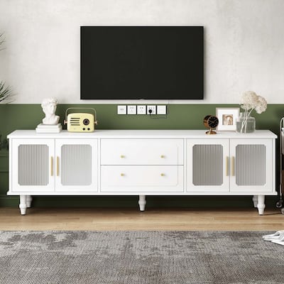 Retro Design TV Stand with Fluted Glass Doors and Adjustable Shelves for TVs Up to 78''