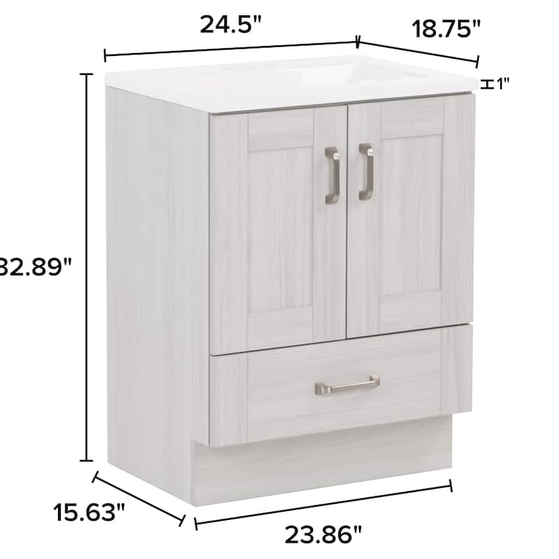 Spring Mill Cabinets Noelani 24" Bathroom Vanity With 2-Door Cabinet, Drawer, and White Sink Top