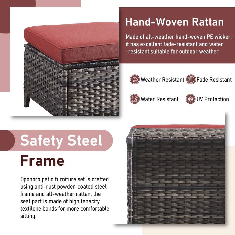 Outdoor Rattan Chair with Coffee Table and Ottoman