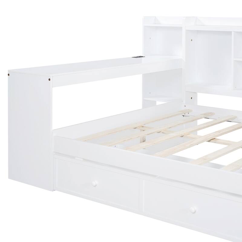 Daybed with Storage Drawers, Desk & USB Ports, Twin/Full Size Wooden Frame for Kids & Teens