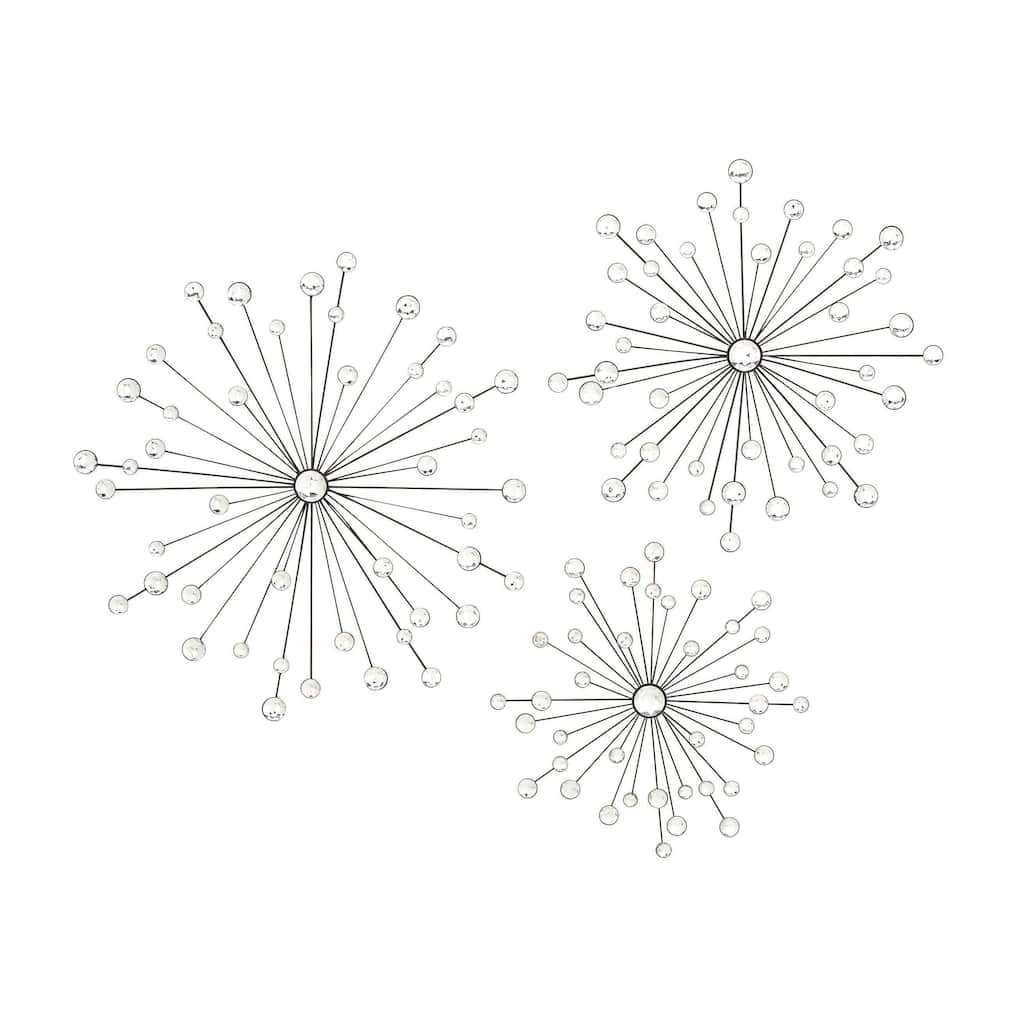 Metal Sunburst Home Wall Decor with Crystal Embellishment - Set of 3 Black - Roche River Decor