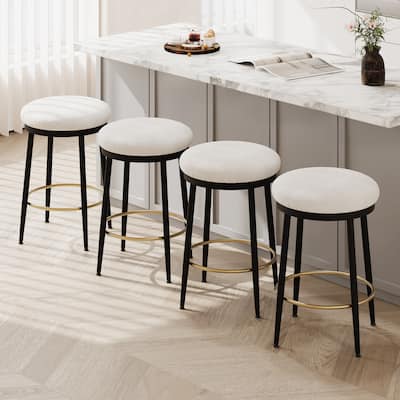 Set of 4 Round Bar Stools Modern Counter Chairs with Padded Seat, Metal Frame and Footrest for Kitchen, Bedroom, Dining Room