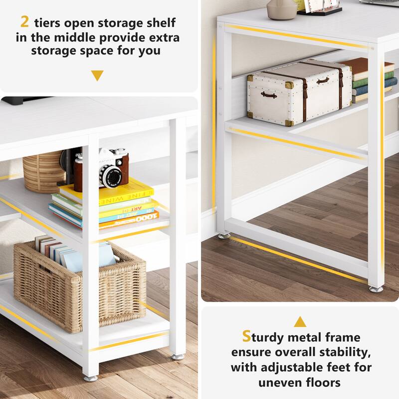 78.7" Two Person Desk, Double Desk with Bookshelf