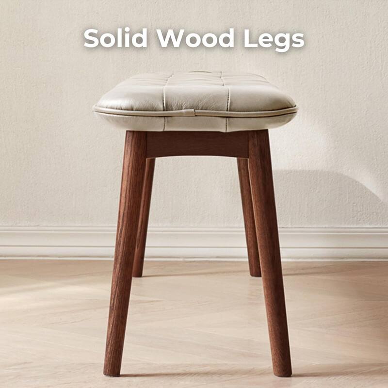 Natural Oak Wood for Dining Bench Table Bench for Living Room With Leather Cushion