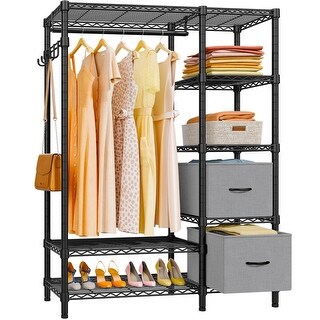 V7 Heavy Duty Clothes Rack with Drawers, Portable Clothing Storage Rack ...