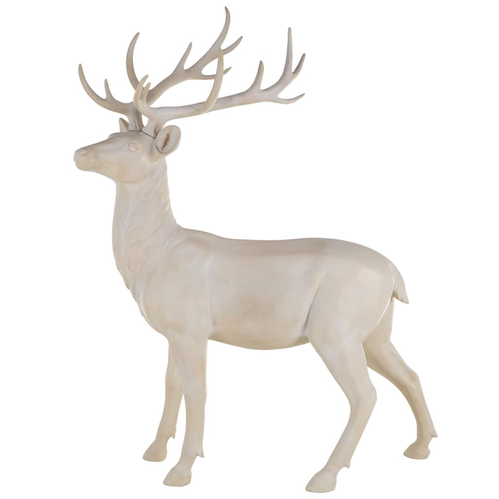 Resin Reindeer Large Textured Floor Decorative Christmas Sculpture - Cream - Roche River Decor