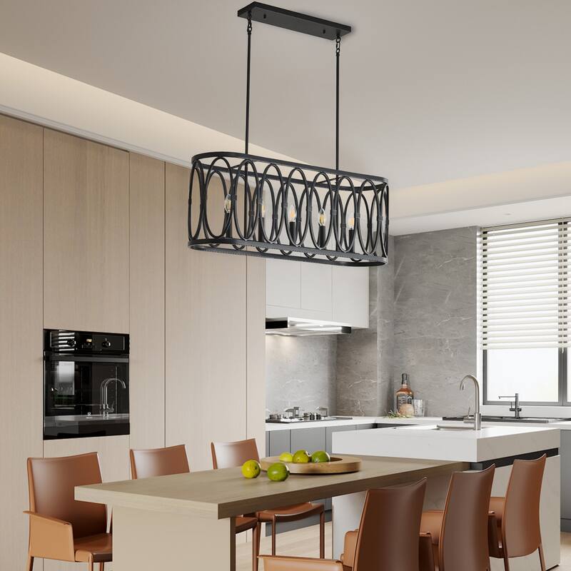 Rustic Metal Oval - Ring 5 - Light Kitchen Island Linear Chandelier